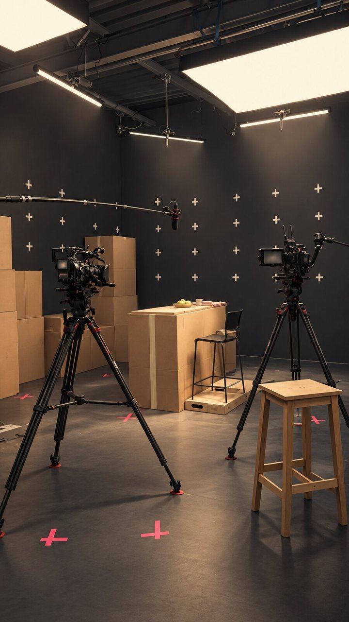 Empty black box set with cameras, props and light