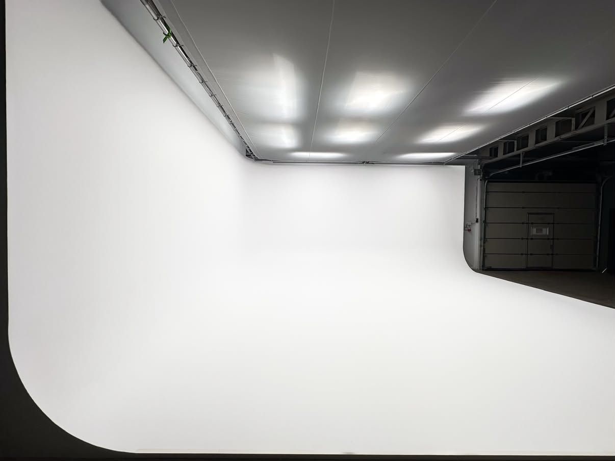Cyclorama fully lit, with the loading door on the right